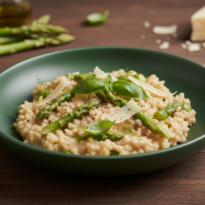 risotto d’épeautre aux asperges vertes et vieux comté